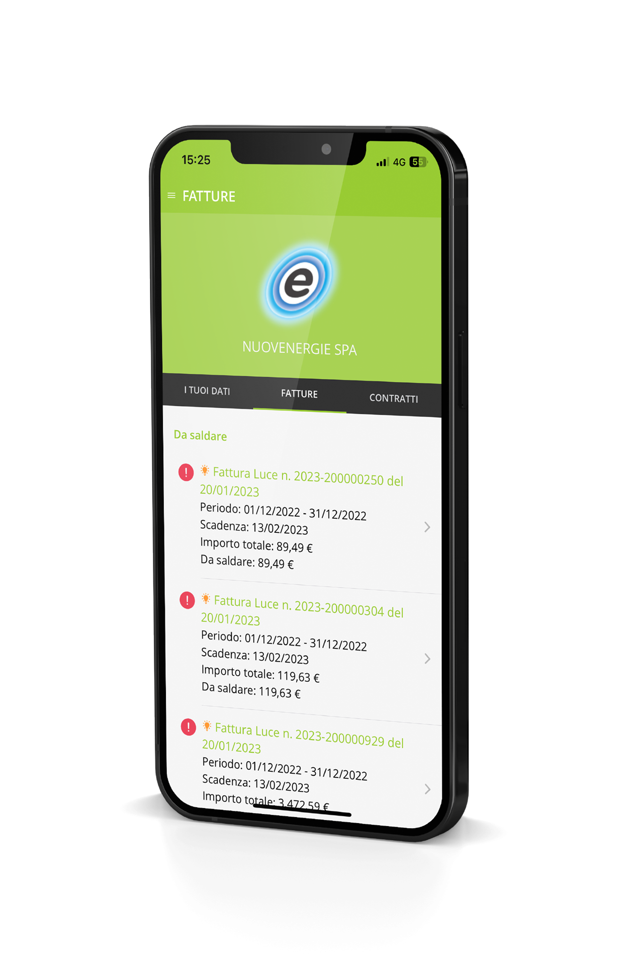 App Nuovenergie storico fatture