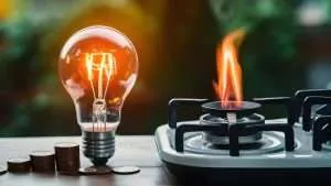 Rappresentazione di una lampadina e di un fornello a gas